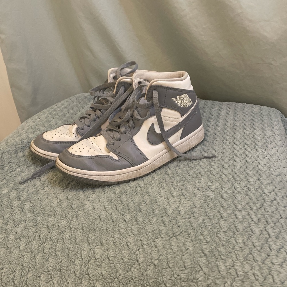 Gray and White High-Top Air Jordan 1’s